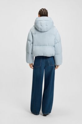 Water-repellent padded jacket with detachable sleeves and scarf, Light Blue