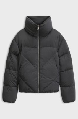 Zipped puffer jacket in lustrous fabric, Dark Grey
