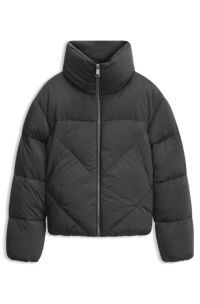Zipped puffer jacket in lustrous fabric, Dark Grey