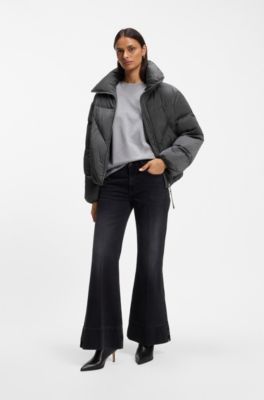 Zipped puffer jacket in lustrous fabric, Dark Grey