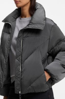 Zipped puffer jacket in lustrous fabric, Dark Grey