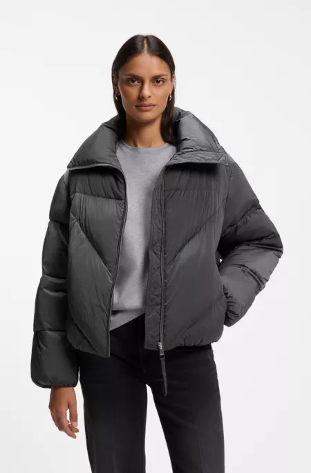 Zipped puffer jacket in lustrous fabric