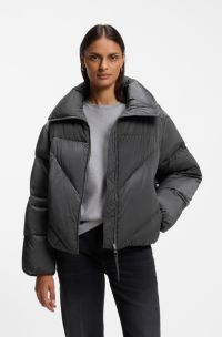 Chaqueta acolchada de tejido lustroso con cremallera, Gris oscuro