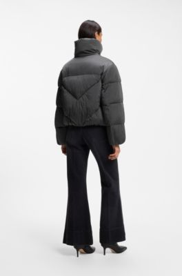 Zipped puffer jacket in lustrous fabric, Dark Grey