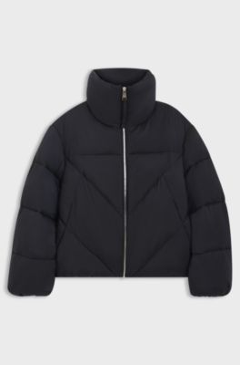 Pufferjack met rits van glanzend materiaal, Donkerblauw