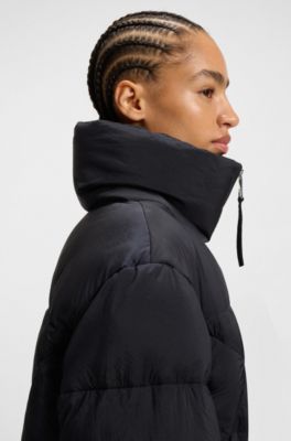 Chaqueta acolchada de tejido lustroso con cremallera, Azul oscuro