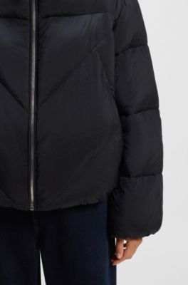 Pufferjacka i glansigt tyg med dragkedja, M&ouml;rkbl&aring;
