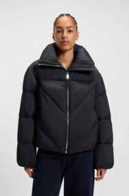 Pufferjack met rits van glanzend materiaal, Donkerblauw