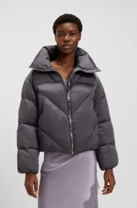 Zipped puffer jacket in lustrous fabric, Dark Purple