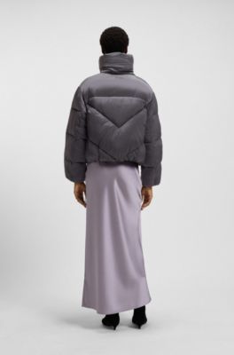 Zipped puffer jacket in lustrous fabric, Purple