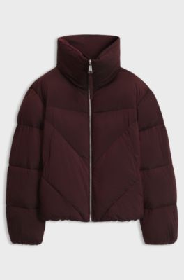 Zipped puffer jacket in lustrous fabric, Dark Red