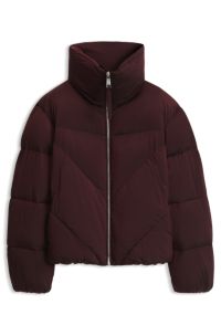 Zipped puffer jacket in lustrous fabric, Dark Red