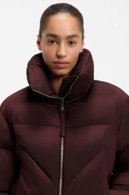 Piumino con zip in tessuto lucido, Rosso scuro