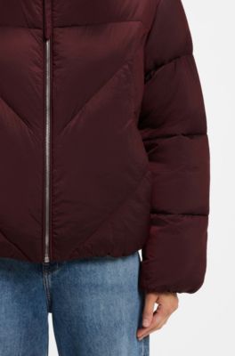 Piumino con zip in tessuto lucido, Rosso scuro