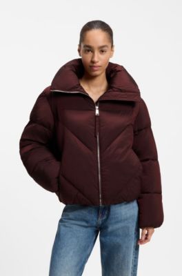 Piumino con zip in tessuto lucido, Rosso scuro