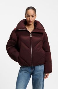 Chaqueta acolchada de tejido lustroso con cremallera, Rojo oscuro
