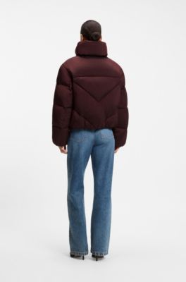 Piumino con zip in tessuto lucido, Rosso scuro
