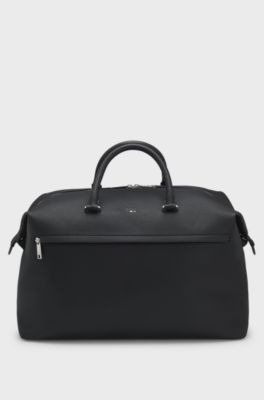 Grainy faux-leather holdall with detachable strap, Black