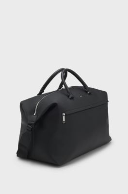 Grainy faux-leather holdall with detachable strap, Black
