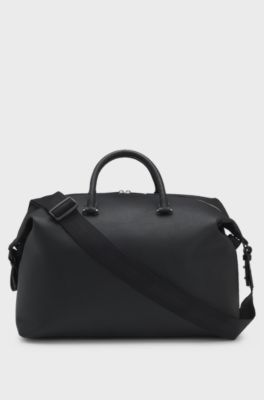 Grainy faux-leather holdall with detachable strap, Black