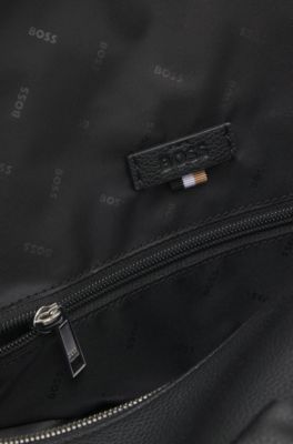 Grainy faux-leather holdall with detachable strap, Black