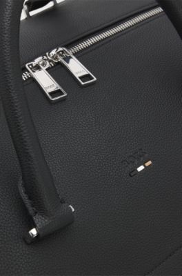 Grainy faux-leather holdall with detachable strap, Black