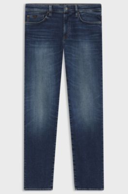 Slim-fit jeans in blue performance-stretch denim, Dark Blue