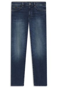 Slim-fit jeans in blue performance-stretch denim, Dark Blue