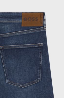 Slim-fit jeans in blue performance-stretch denim, Dark Blue