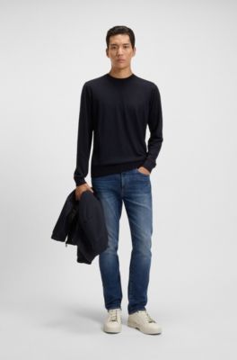 Slim-fit jeans in blue performance-stretch denim, Dark Blue