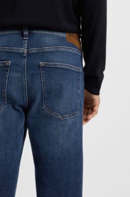 Slim-fit jeans in blue performance-stretch denim, Dark Blue