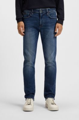 Slim-fit jeans in blue performance-stretch denim, Dark Blue