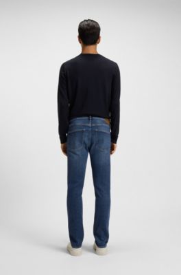 Slim-fit jeans in blue performance-stretch denim, Dark Blue