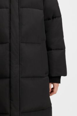 Long puffer jacket with water-repellent finish, Black