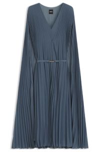 Belted dress in crinkle chiffon with overlay, Light Blue