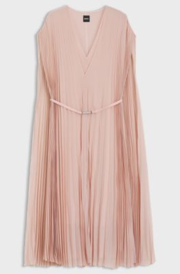 Kjole med b&aelig;lte i kr&oslash;llet chiffon med et yderlag, Lys pink