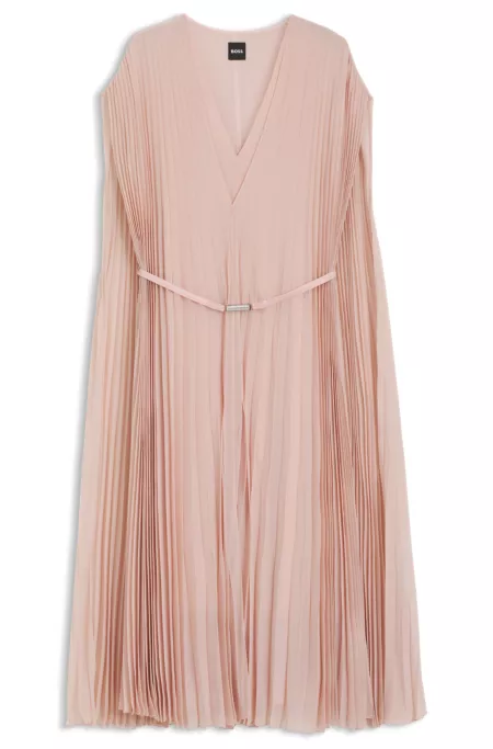 Belted dress in crinkle chiffon with overlay