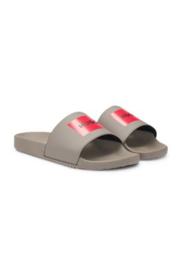 Slides with logo strap, Light Brown