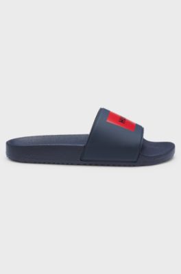 Slippers met logo op de wreefband, Donkerblauw