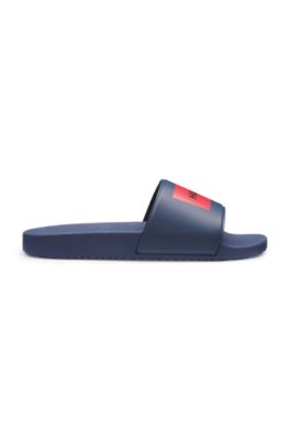 Slides with logo strap, Blue