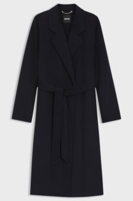 Slim-fit long-length coat in a wool blend, Dark Blue