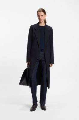 Slim-fit long-length coat in a wool blend, Dark Blue