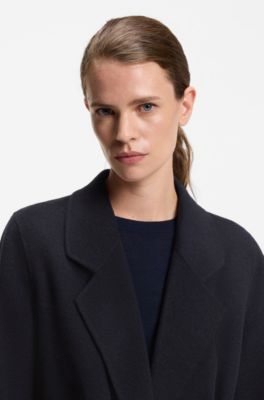Slim-fit long-length coat in a wool blend, Dark Blue
