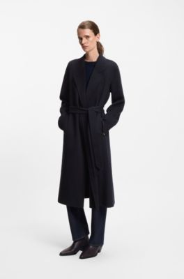 Slim-fit long-length coat in a wool blend, Dark Blue