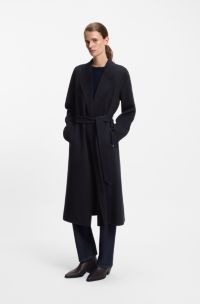 Slim-fit long-length coat in a wool blend, Dark Blue