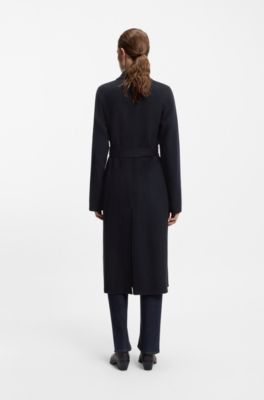 Slim-fit long-length coat in a wool blend, Dark Blue