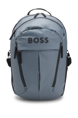 Faux-leather backpack with logo detail, Dark Grey