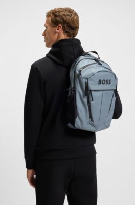 Faux-leather backpack with logo detail, Dark Grey