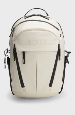 Faux-leather backpack with logo detail, Natural