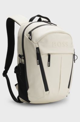 Faux-leather backpack with logo detail, Natural
